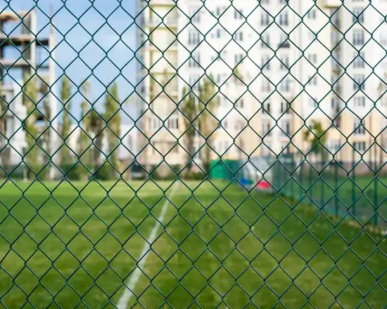 Green PVC chain link fence for enhanced durability.